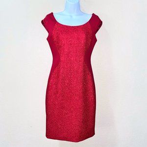 T Tahari Women's Red Sleeveless Sheath Midi Dress